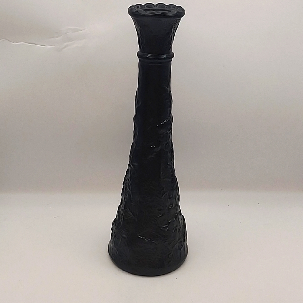Vintage Black Glass Vase 9"